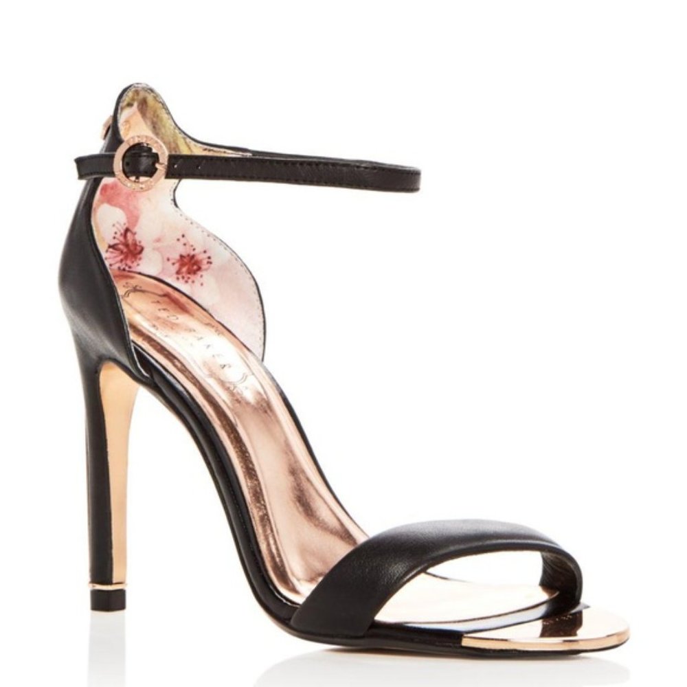 Ted Baker Black Sandals with Gold Heel